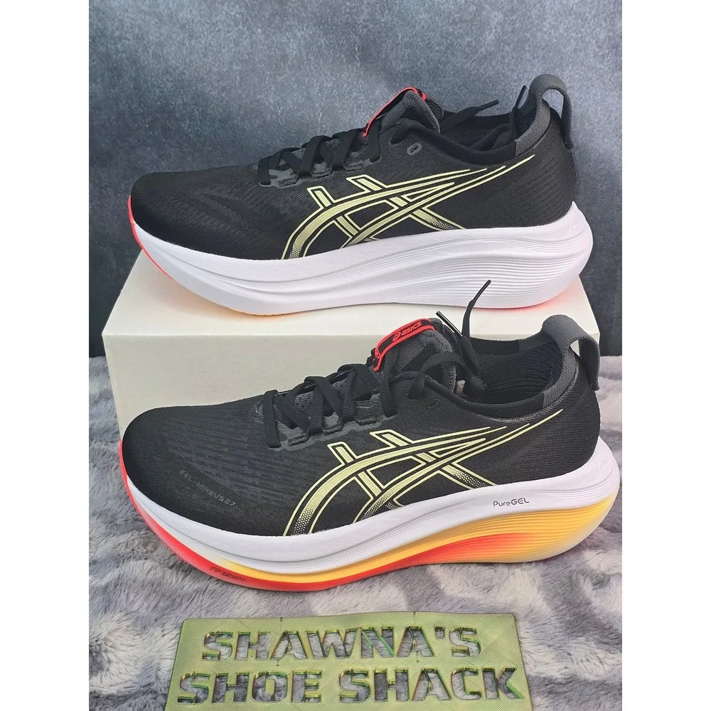 NWOT ASICS GEL-Nimbus 27 Running Shoes Black Gold 1011B958 Mens Size 8